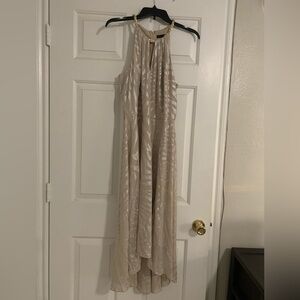White House Black Market Beige Sparkle Semi Formal High Low Maxi Dress